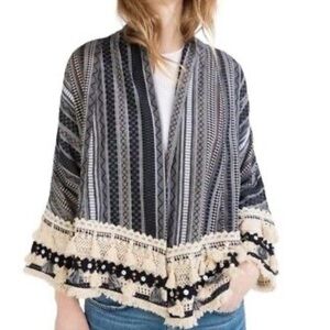 𝅺zara Premium Denim Collection Boho Tassels, jewels and fringe kimono jacket.